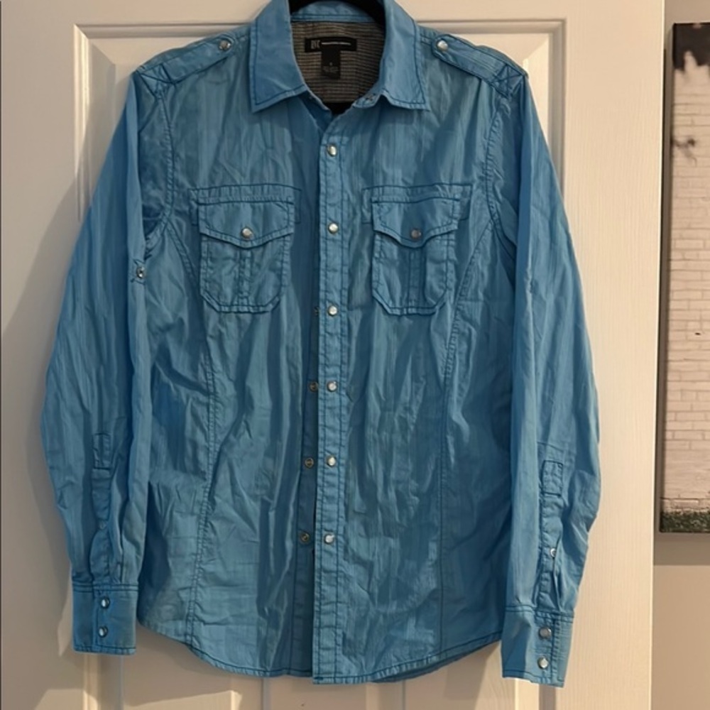 Men's Blue Button-Up Shirt - Picture 1 of 6